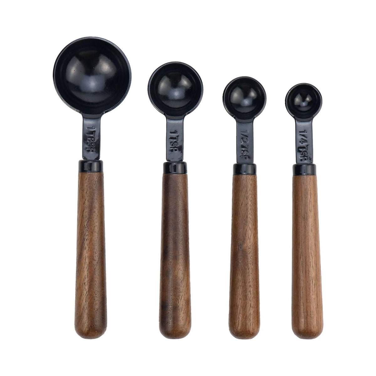 Set of 4 Stainless Steel Measuring Spoons with Wooden Handle, Black