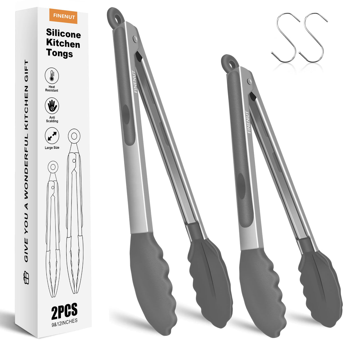 9" & 12" Silicone Cooking Tongs, Stainless Steel