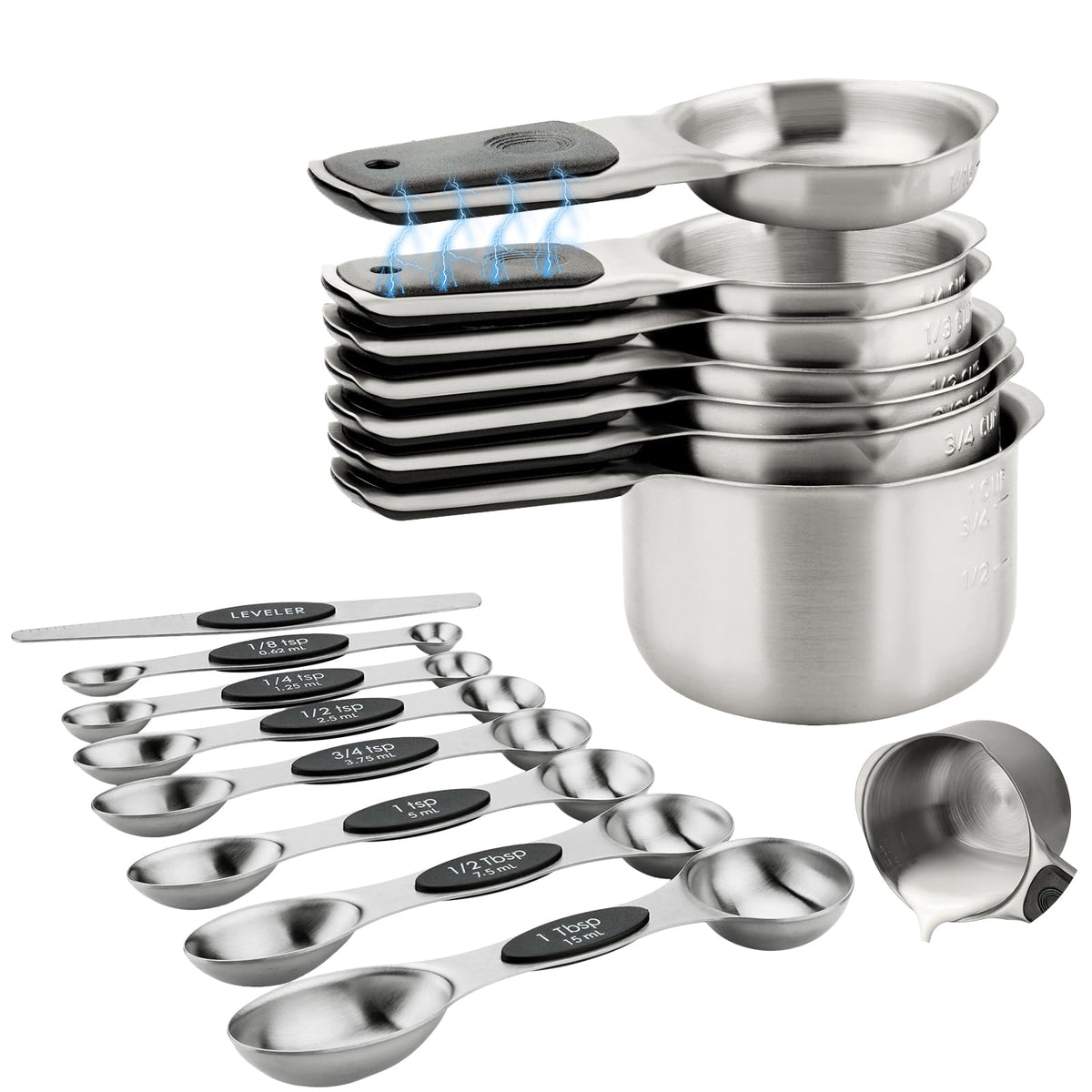 Stainless Steel Magnetic Measuring Cups and Spoons Set of 15