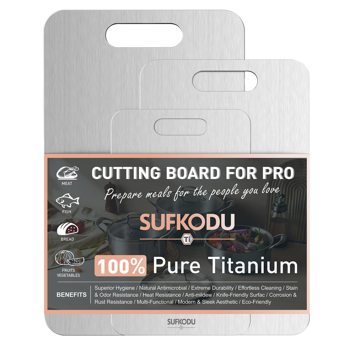Titanium Cutting Board Set of 3, 100% Double-Sided Titanium Cutting Boards for Kitchen, Dishwasher Safe Non-Toxic Chopping Boards for Meat, Vegetables, Fruits, Raw and Cooked Food Prep (M+L+XL)