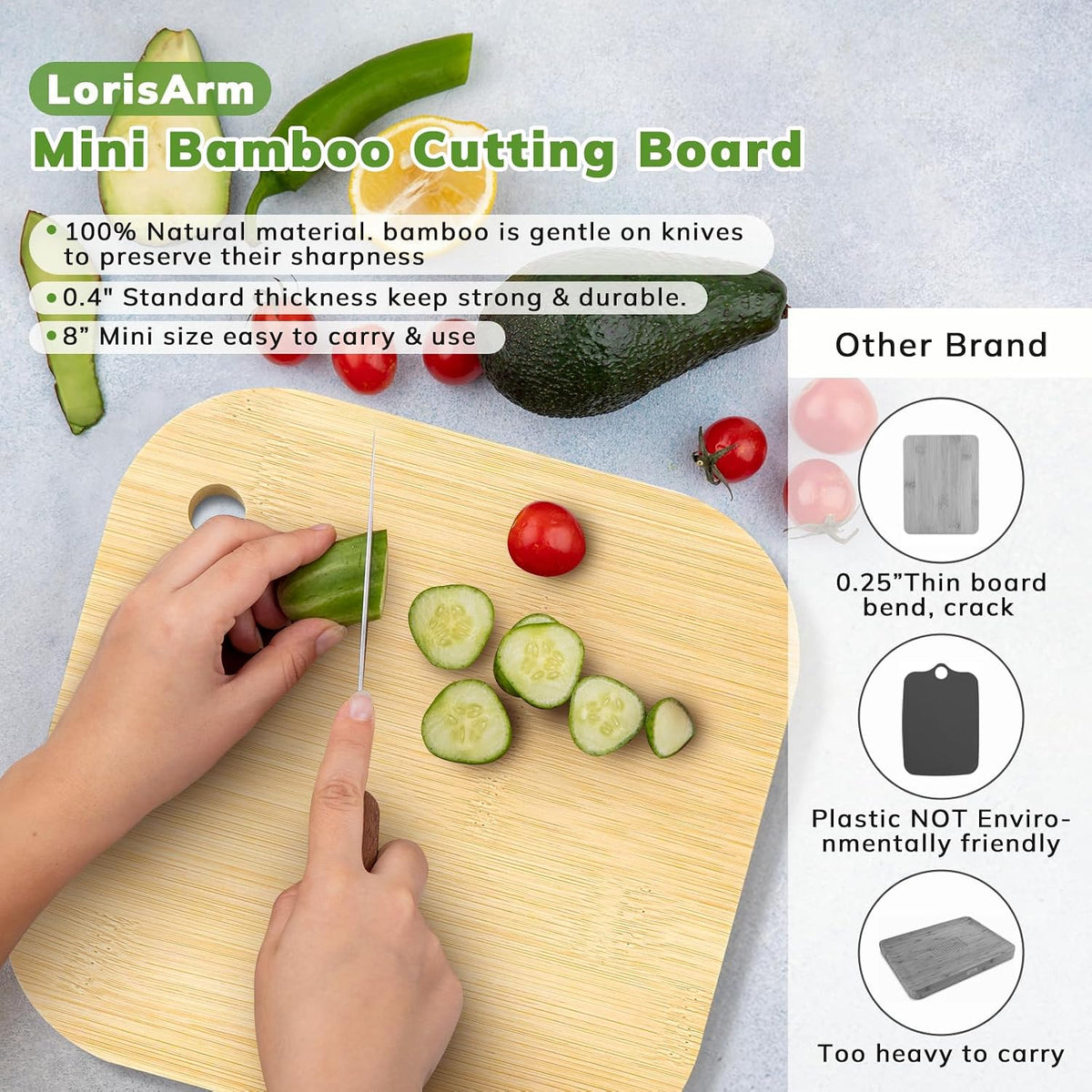 LorisArm Small Bamboo Wood Cutting Board 8"Mini Lightweight Wooden chopping boards for Fruit, Vegetable, Camping Trip.