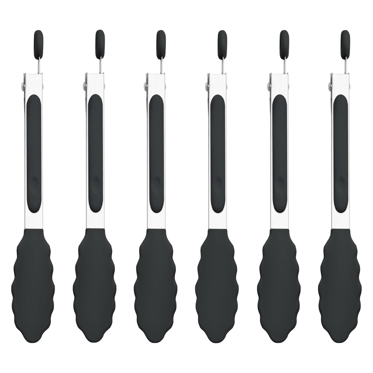 6PCS 7-Inch Silicone Tongs Set, Stainless Steel Tongs with Silicone Tips