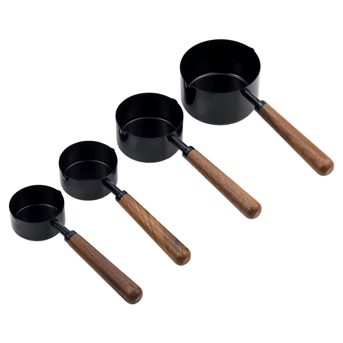 Set of 4 Stainless Steel Measuring Spoons with Wooden Handle, Black
