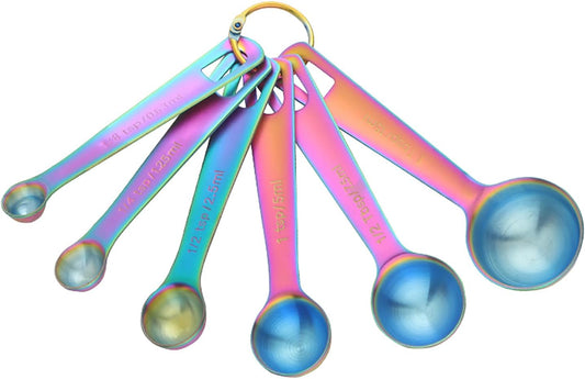DOCBLACK 18/8 Stainless Steel Measuring Spoons 6pc Rainbow for Dry/Liquid