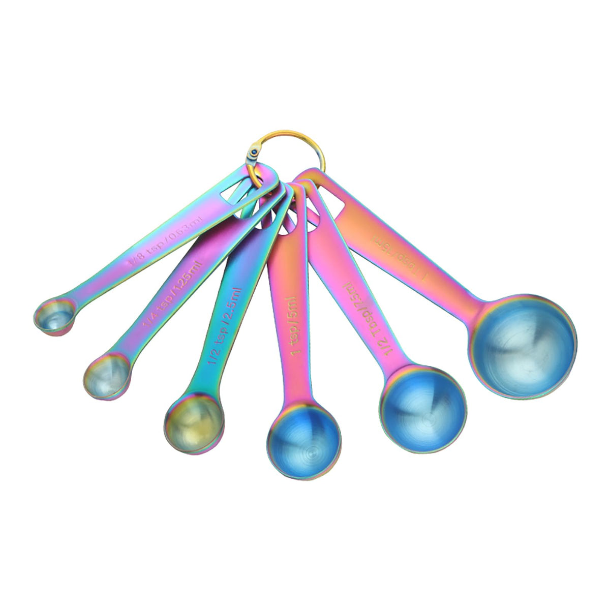 DOCBLACK 18/8 Stainless Steel Measuring Spoons 6pc Rainbow for Dry/Liquid