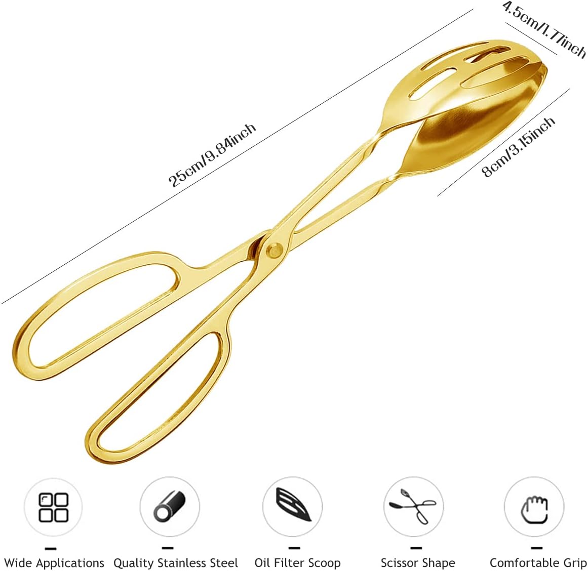 2 Pieces Buffet Salad Tongs for Kitchen Serving and Cooking, Stainless Steel Food Scissor Tongs, Catering Utensil for Bread Cake Bake Steak Barbecue (Gold)