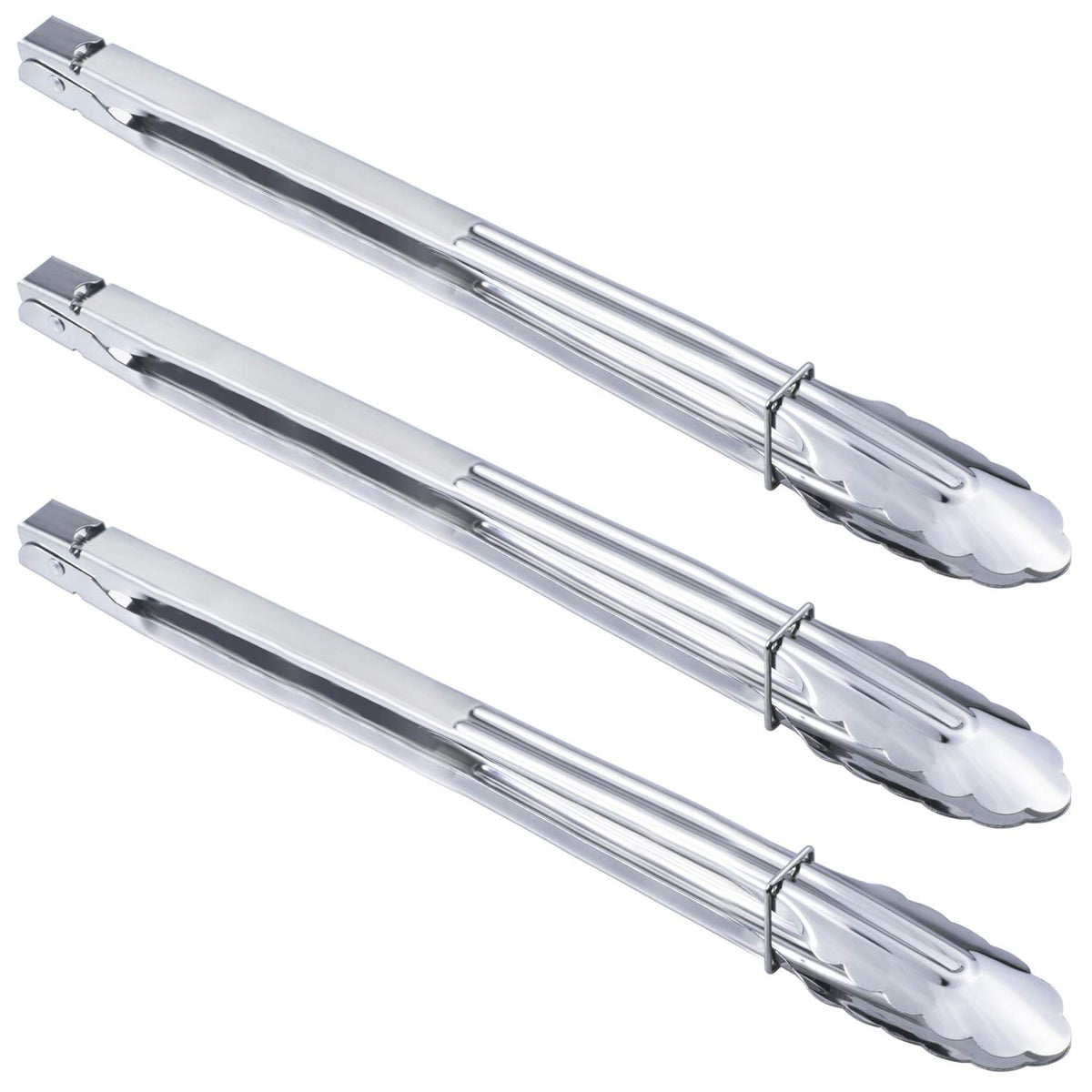 HINMAY Stainless Steel Serving Tongs Grilling Tongs for Cooking Camping Barbecue (12-Inch 3 Pieces)