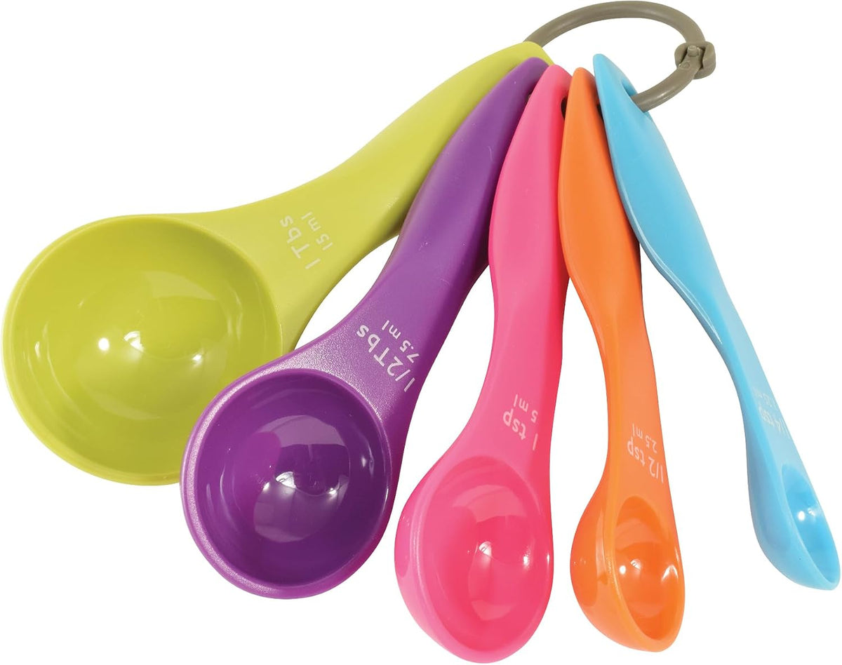 R&M Colorful Measuring Spoons 5-Piece Set – Plastic Nesting Measuring Spoon Set with Tablespoon & Teaspoon Sizes for Cooking & Baking