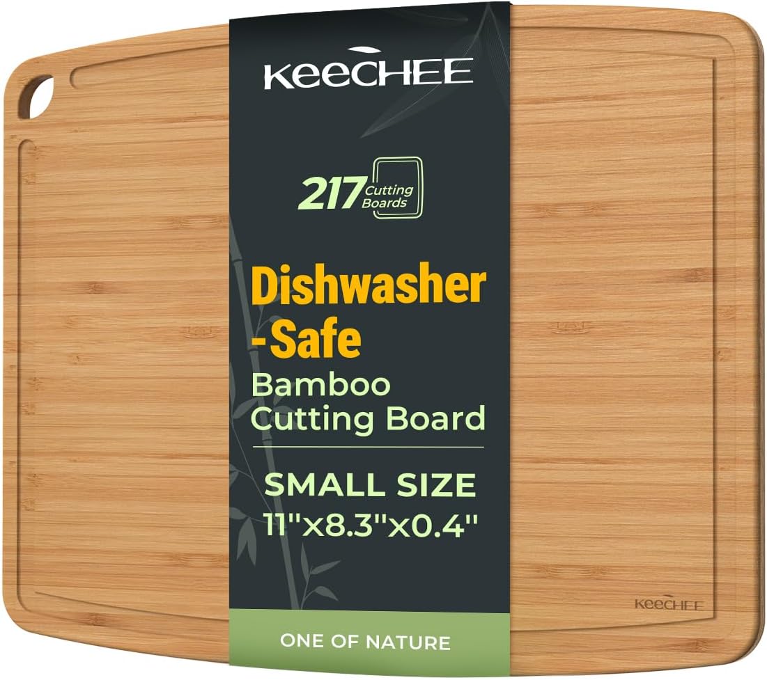 Keechee Dishwasher Safe Carbonized Bamboo Wood Cutting Boards for Kitchen with Juice Groove, Wooden Charcuterie & Chopping for Fruit, Vegetables & Cheese, Durable, Lightweight, Water-Resistant