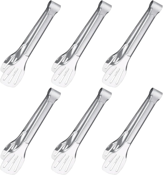 6PCS Serving Tongs, 7Inch Buffet Tongs, Stainless Steel Food Tong Small Serving Utensils for Cooking, Entertaining, Salad, Barbecue, Buffet, Toast and Steak by Sunenlyst