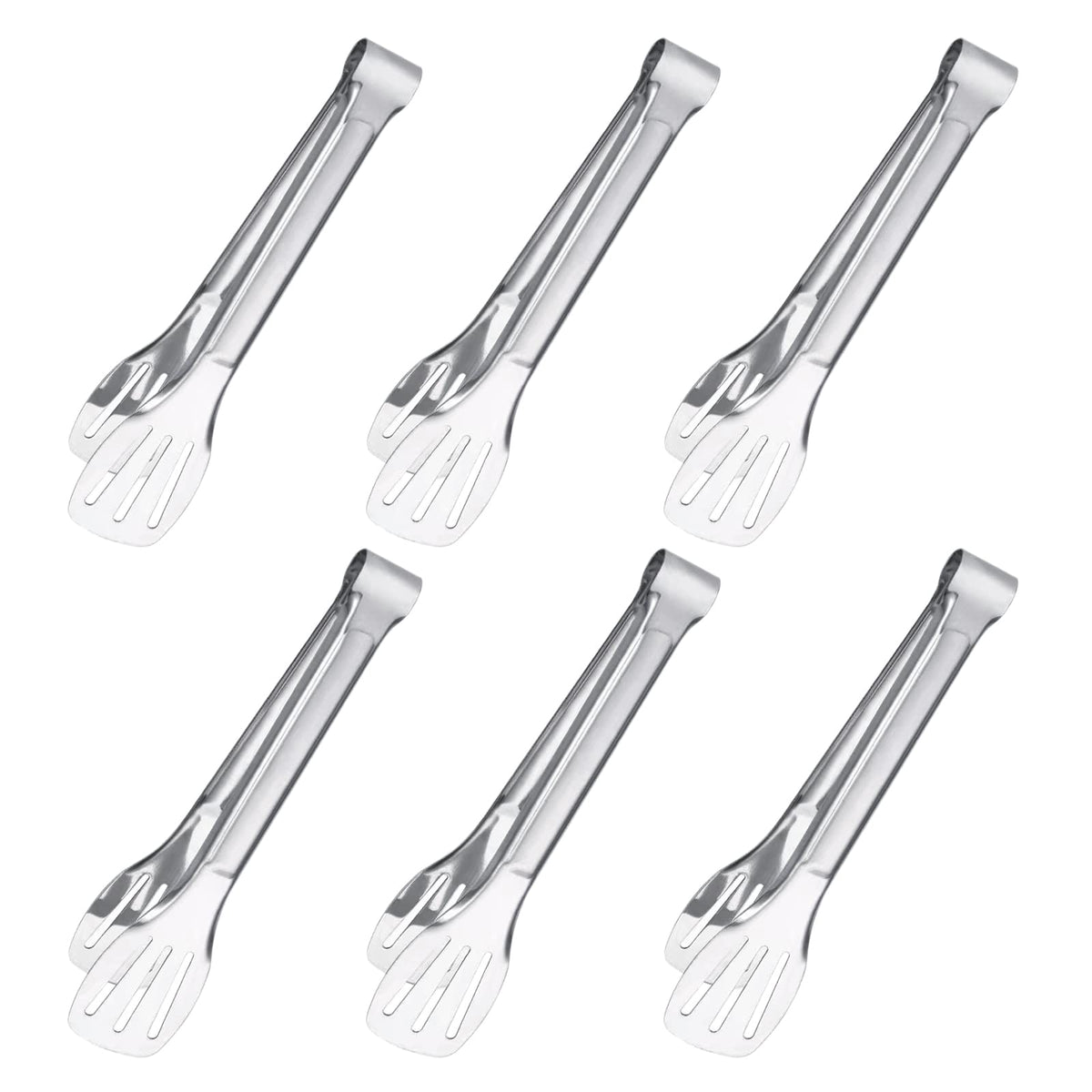 6PCS Serving Tongs, 7Inch Buffet Tongs, Stainless Steel Food Tong Small Serving Utensils for Cooking, Entertaining, Salad, Barbecue, Buffet, Toast and Steak by Sunenlyst