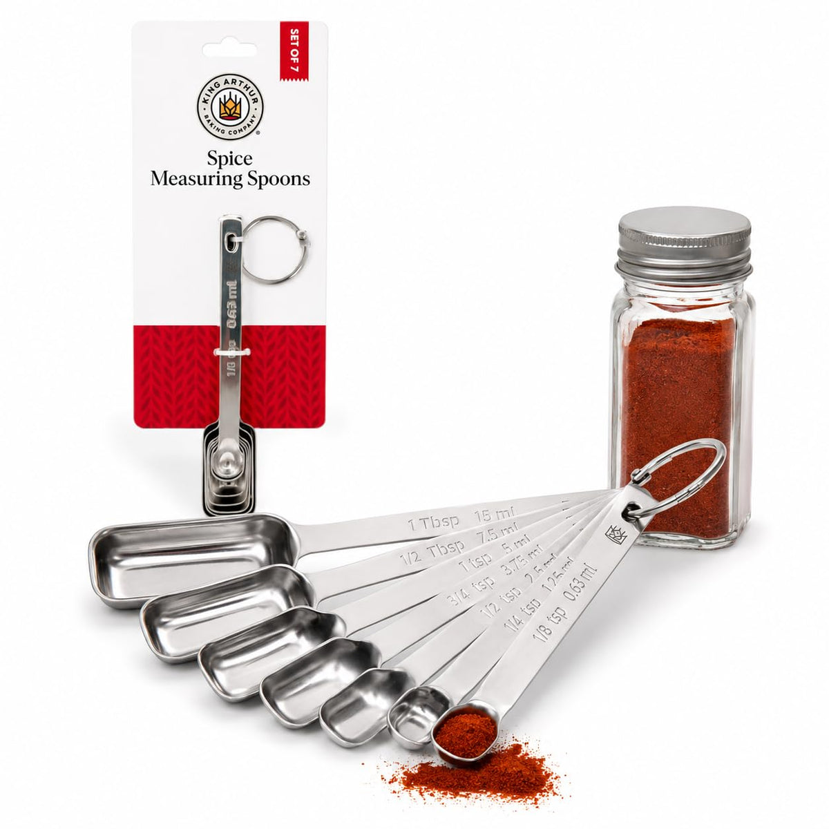 King Arthur Baking Company Spice Measuring Spoons, 18/8 Stainless Steel, 7-Piece Set, Precision Measures, For Baking And Cooking