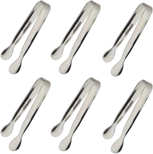 6PCS Ice Tongs Mini Sugar Tongs 4.25Inch Stainless Steel Kitchen Utensils Set,Small Serving Tong and Tiny Kitchen Tong for Appetizers,Tea Party, Coffee Bar, Desserts by Sunenlyst (Silver)