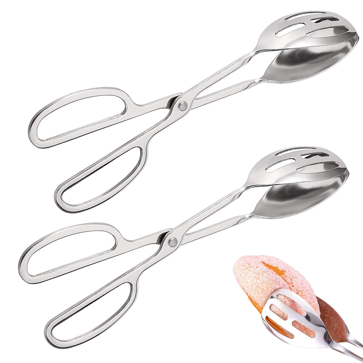 2 Pieces Buffet Salad Tongs for Kitchen Serving and Cooking, Stainless Steel Food Scissor Tongs, Catering Utensil for Bread Cake Bake Steak Barbecue (Gold)