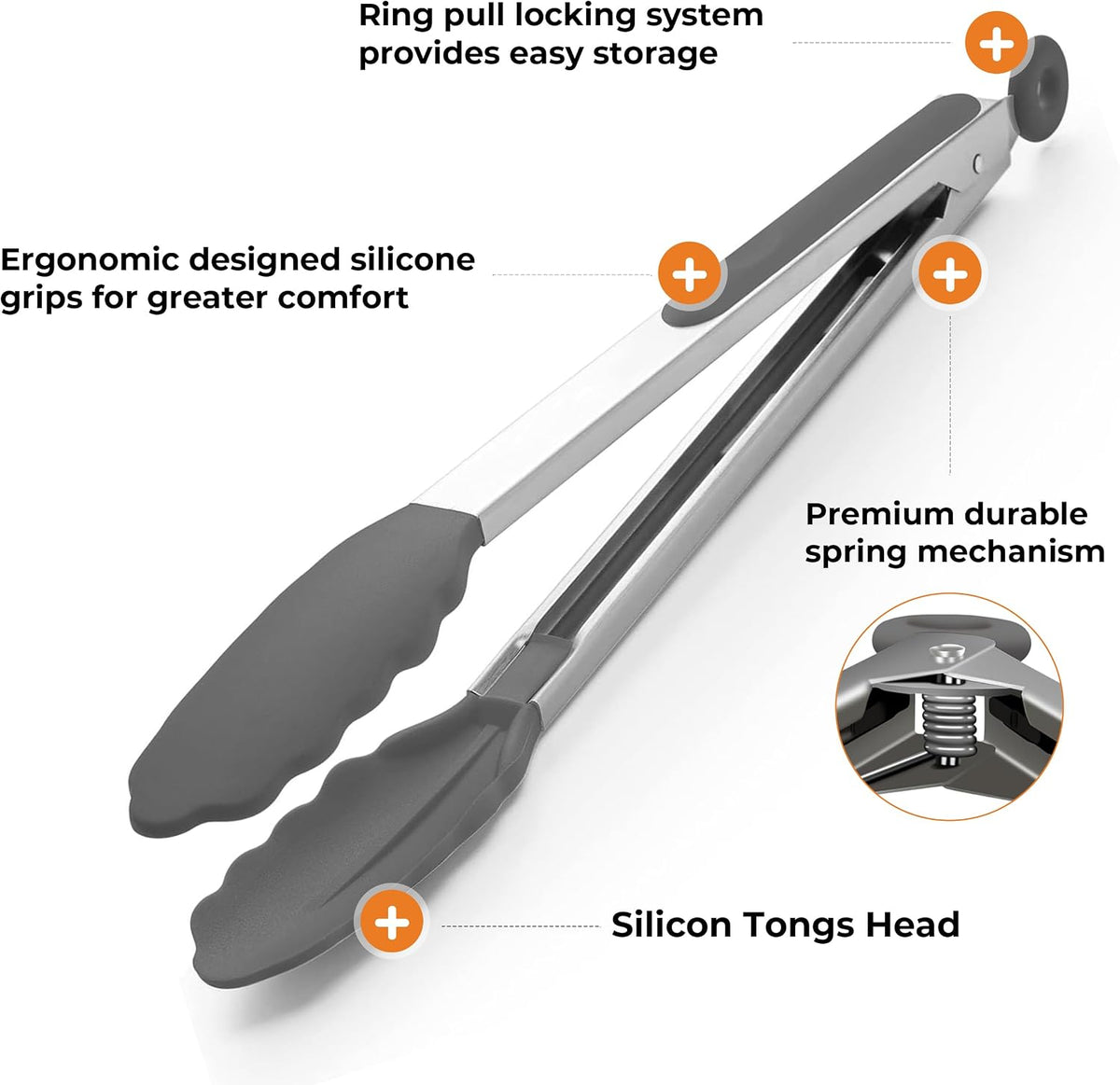 9" & 12" Silicone Cooking Tongs, Stainless Steel