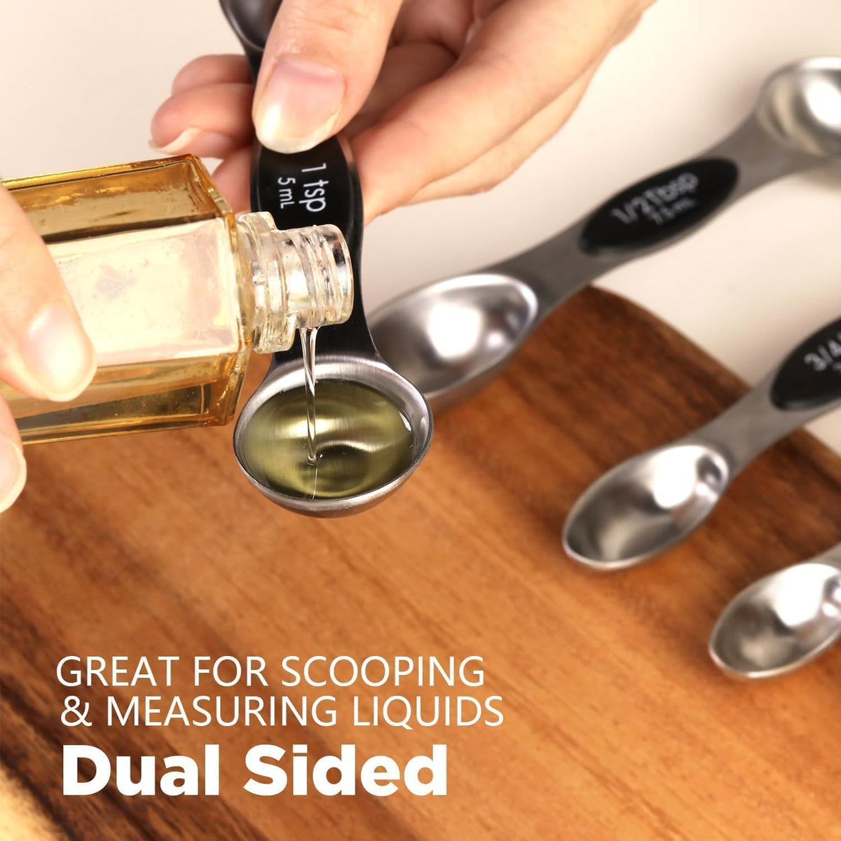ChefAide Set of 8 Magnetic Measuring Spoons, Stainless Steel, Dual Sided