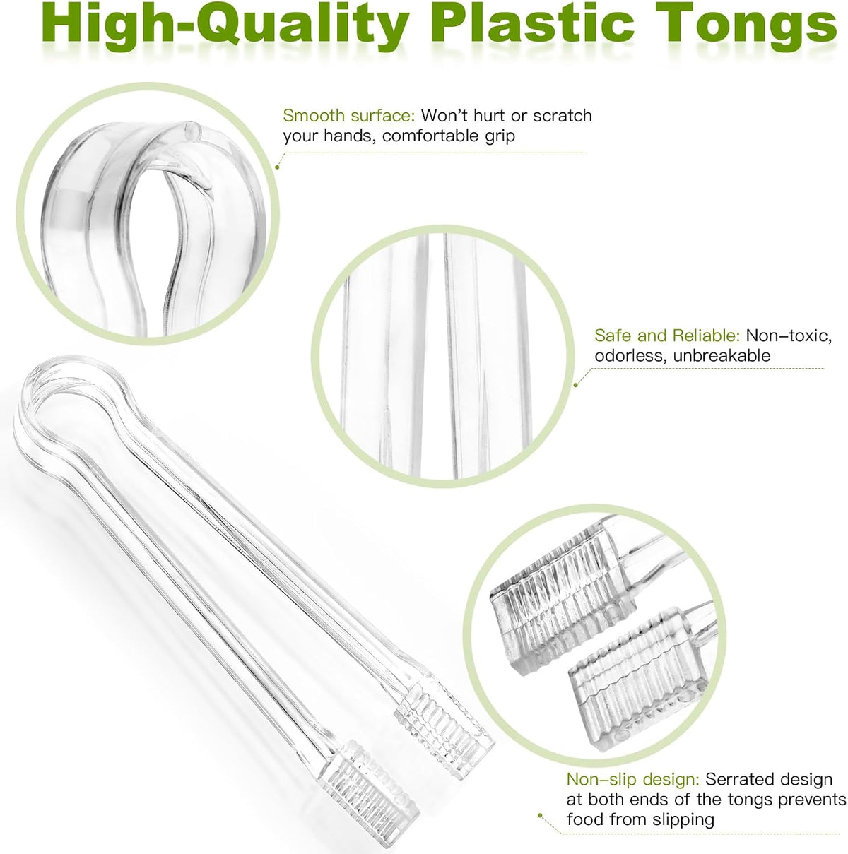 Ninsula 8 PCS Plastic Serving Tongs, 6.3 Inches Disposable Clear Tongs