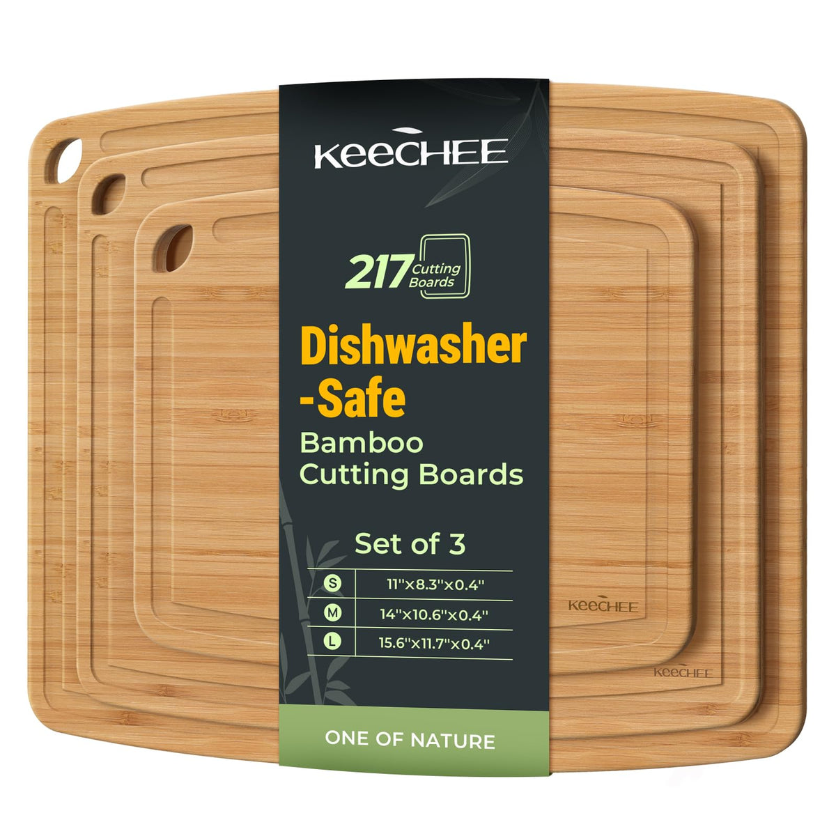 Keechee Dishwasher Safe Carbonized Bamboo Wood Cutting Boards for Kitchen with Juice Groove, Wooden Charcuterie & Chopping for Fruit, Vegetables & Cheese, Durable, Lightweight, Water-Resistant