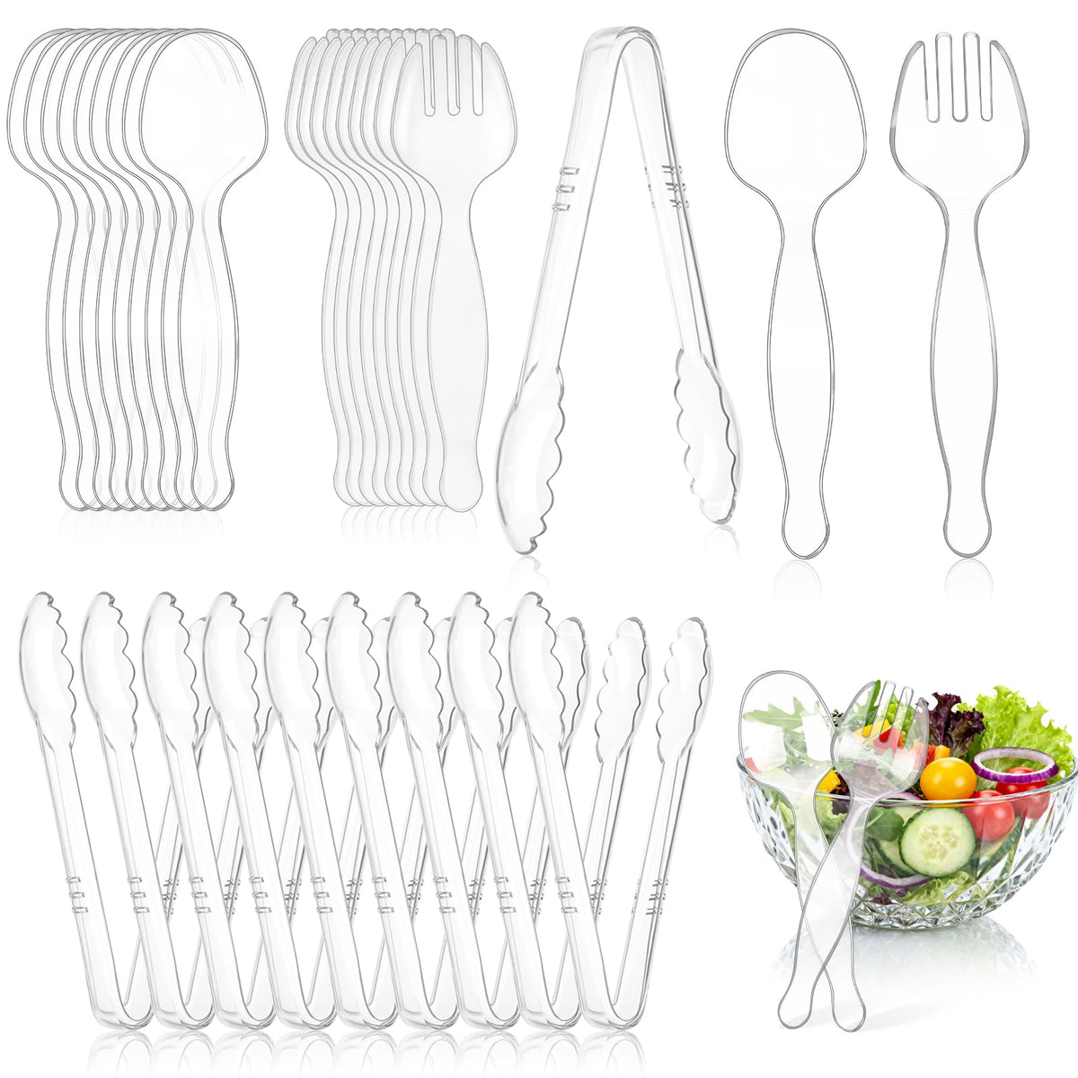 30 Pcs Disposable Black Plastic Serving Utensils,10 Set