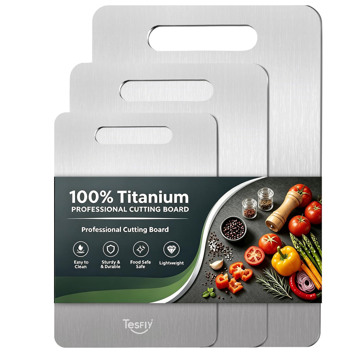 2 Pack Titanium Cutting Board-100% Pure Titanium Cutting Boards For Kitche,Easy to clean,Double-sided food-grade Cutting Board For Cutting Meats, Fruits And Vegetables(M+L)