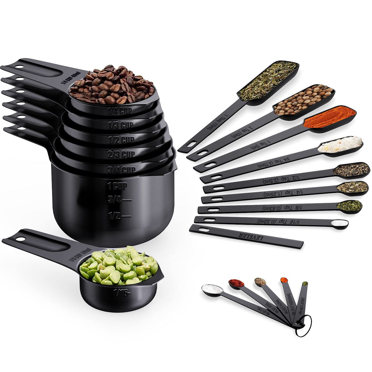 Wildone Copper Plated Measuring Cups & Spoons Set of 21 - Includes 7 Stainless Steel Nesting Measuring Cups, 8 Measuring Spoons, 1 Leveler & 5 Mini Measuring Spoons, Ideal for Dry & Liquid Ingredients