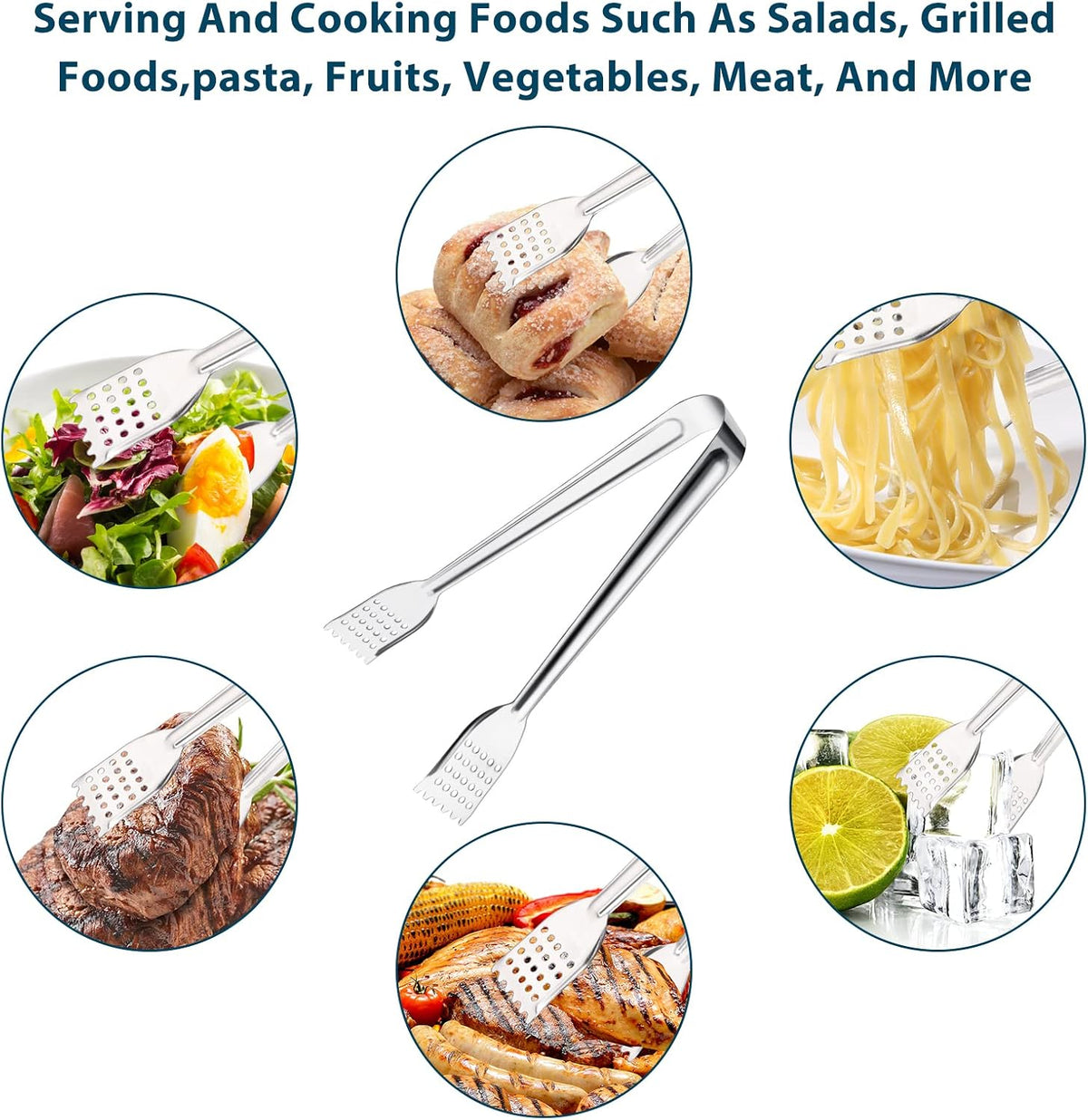 8 Pack 7-Inch Stainless Steel Serving Tongs, Mini Buffet Tongs for Appetizers, Desserts, Salad Bar, Ice, Sugar and Candy