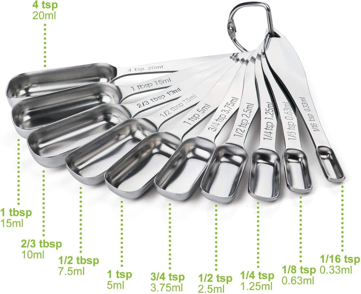 FANGSUN Stainless Steel Measuring Spoons Set of 10, Narrow Design
