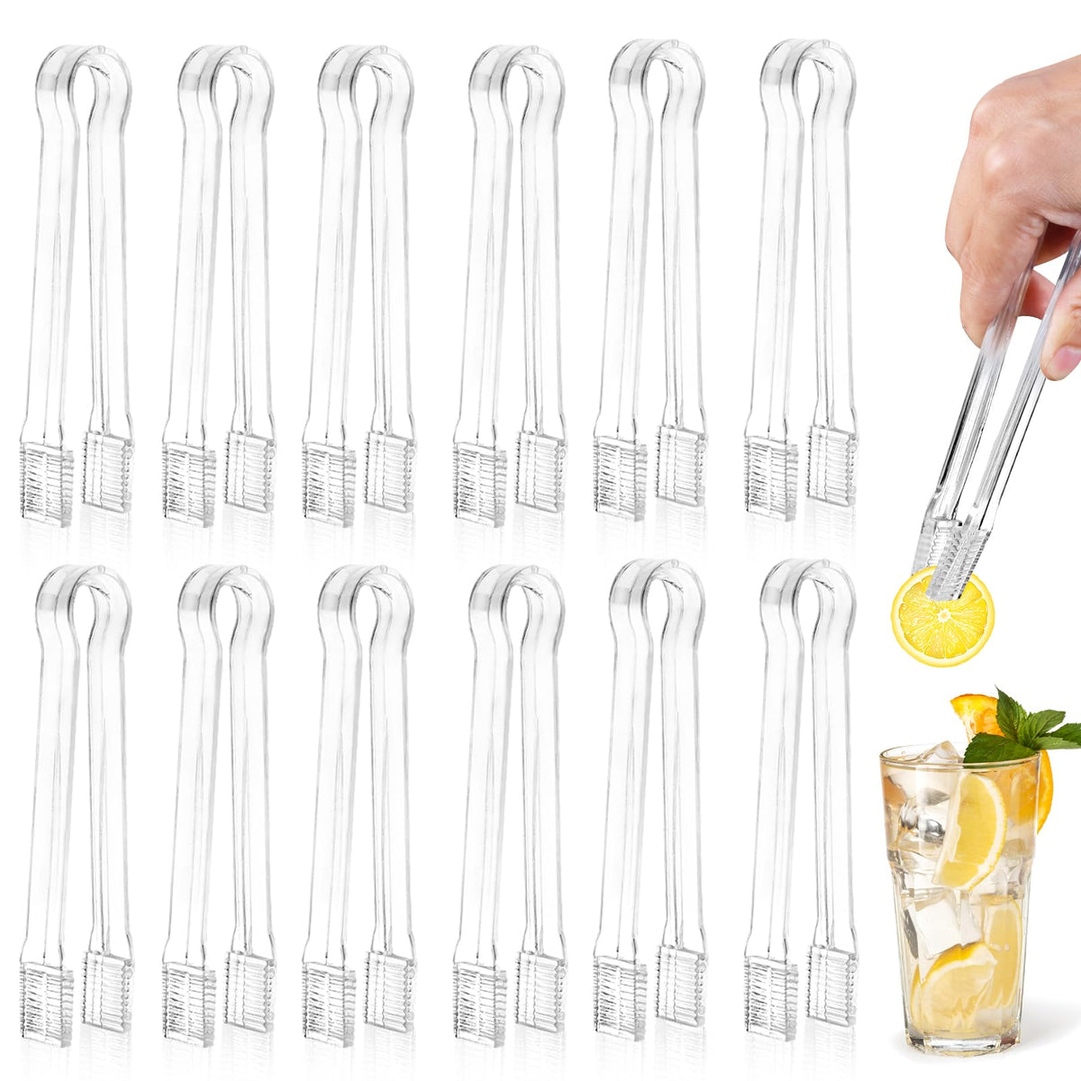 Ninsula 8 PCS Plastic Serving Tongs, 6.3 Inches Disposable Clear Tongs