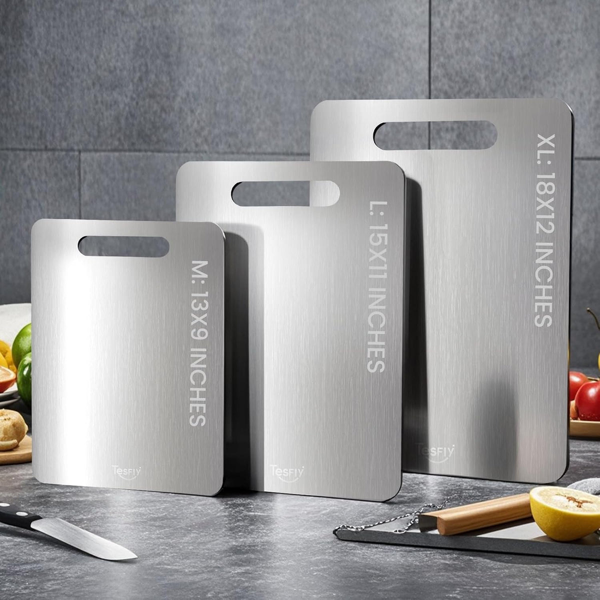 2 Pack Titanium Cutting Board-100% Pure Titanium Cutting Boards For Kitche,Easy to clean,Double-sided food-grade Cutting Board For Cutting Meats, Fruits And Vegetables(M+L)