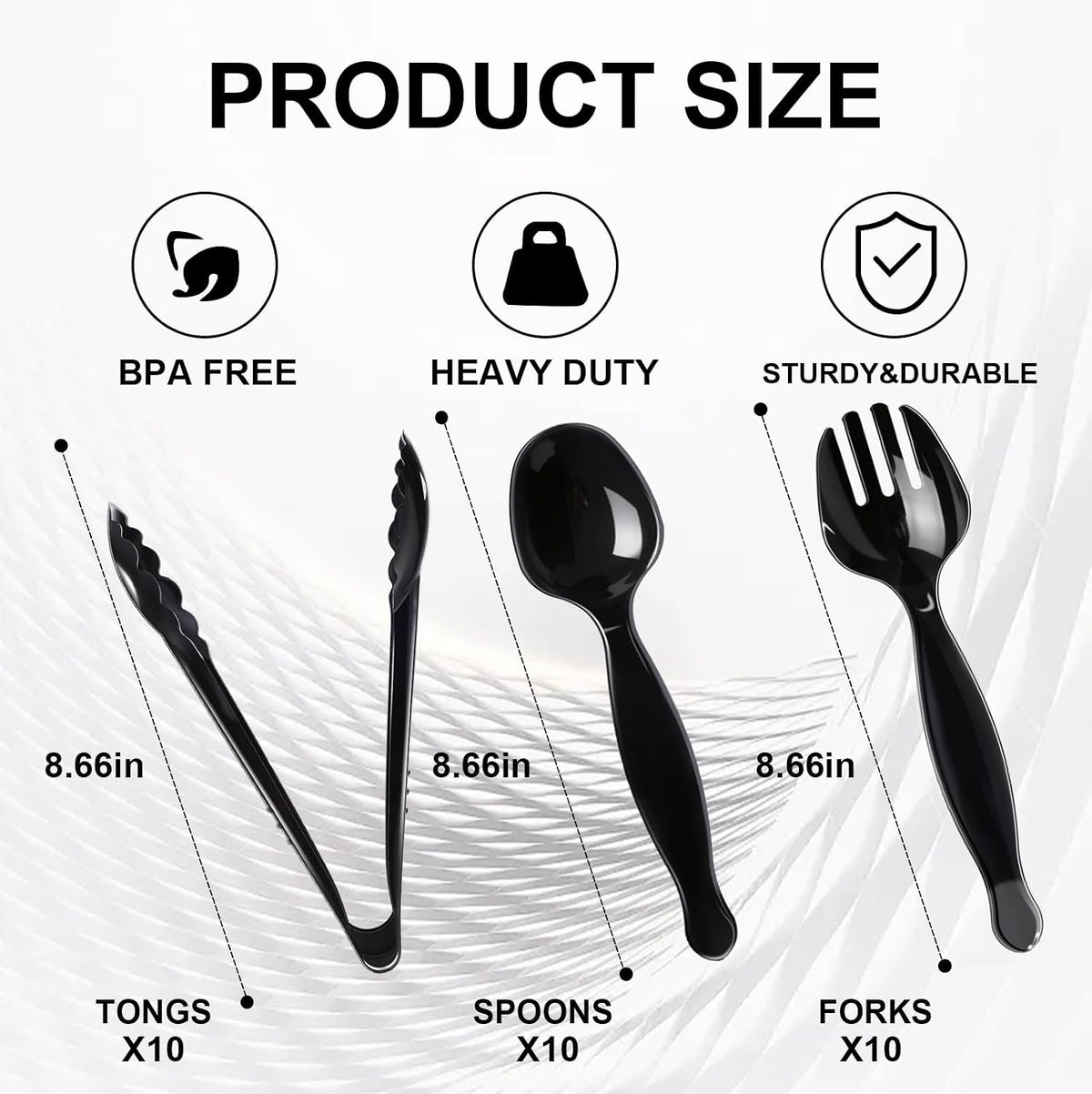 30 Pcs Disposable Black Plastic Serving Utensils,10 Set