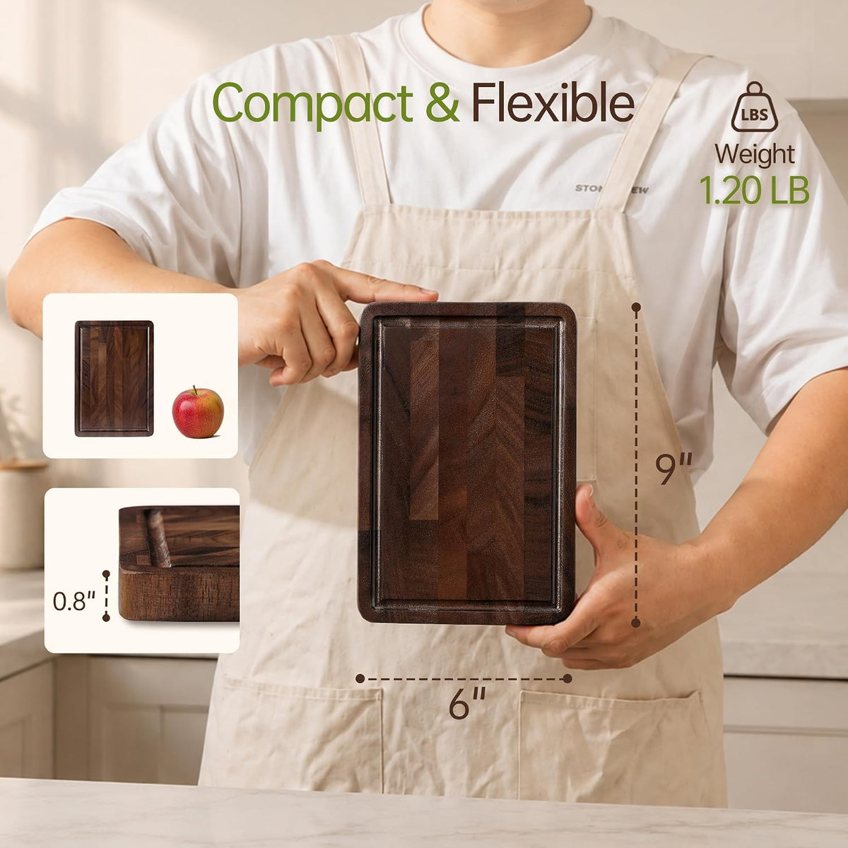 Small Wooden Cutting Board, Mini Walnut Cutting Board for Kitchen