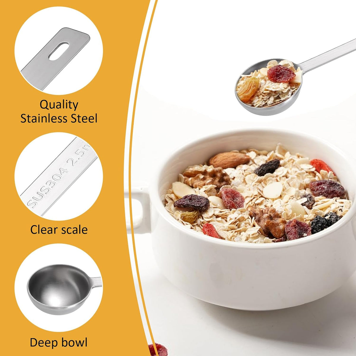 4Pcs Long Handle Measuring Spoons Set, 7 Inches Stainless Steel Measuring spoon Tablespoon Teaspoon Coffee Scoop for Cooking Baking