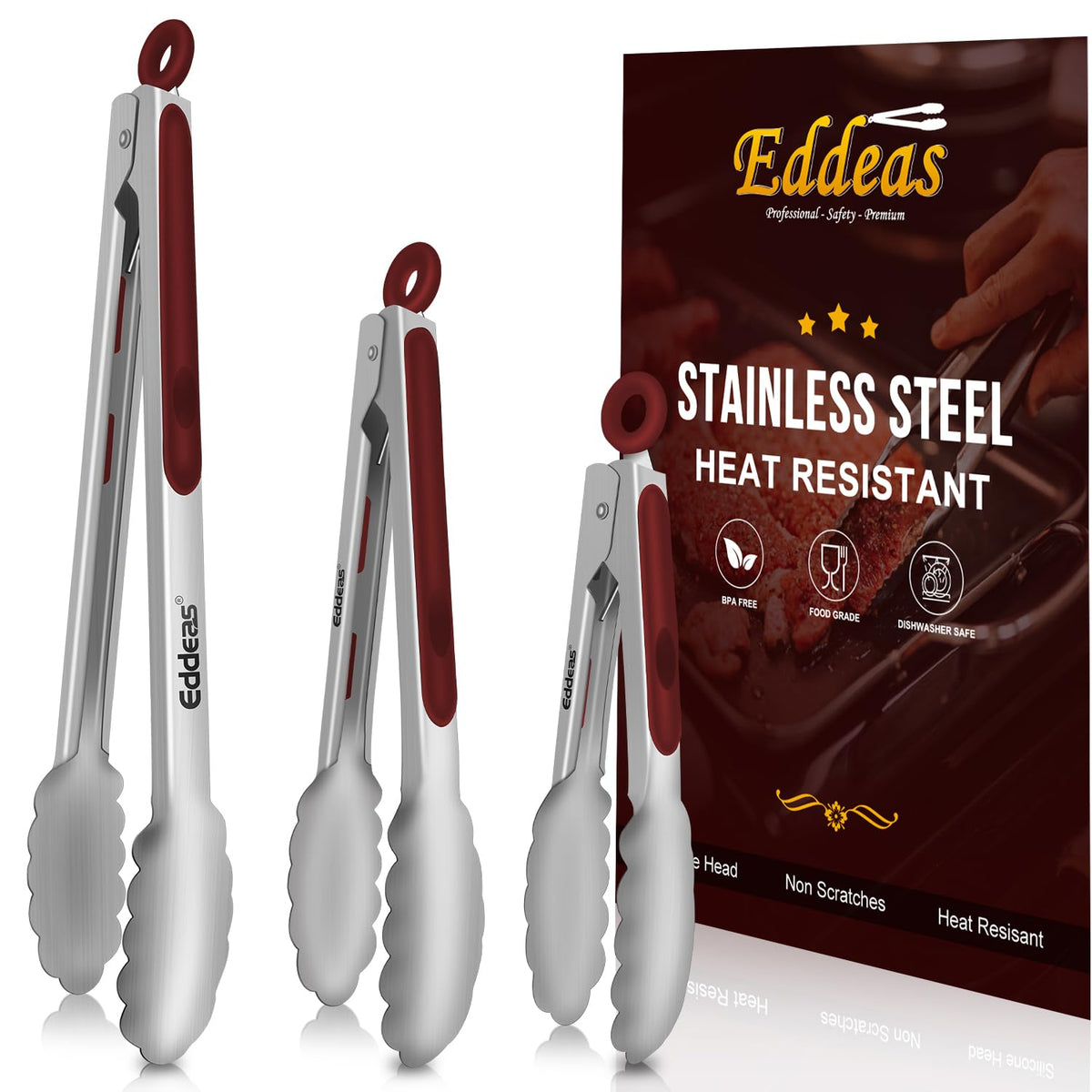 Kitchen Tongs Up To 600°F Silicone Tongs for Cooking 3Pcs 7,9,12 IN