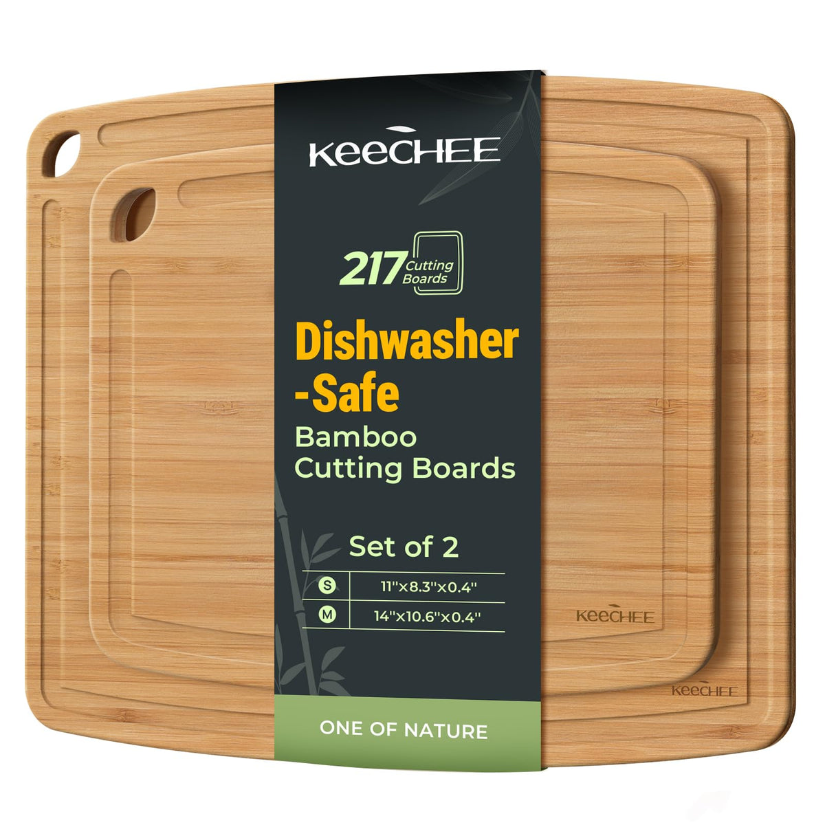 Keechee Dishwasher Safe Carbonized Bamboo Wood Cutting Boards for Kitchen with Juice Groove, Wooden Charcuterie & Chopping for Fruit, Vegetables & Cheese, Durable, Lightweight, Water-Resistant