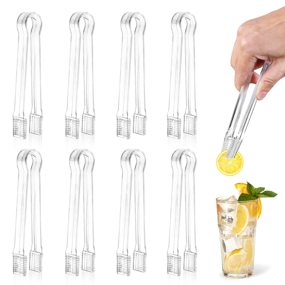 Ninsula 8 PCS Plastic Serving Tongs, 6.3 Inches Disposable Clear Tongs