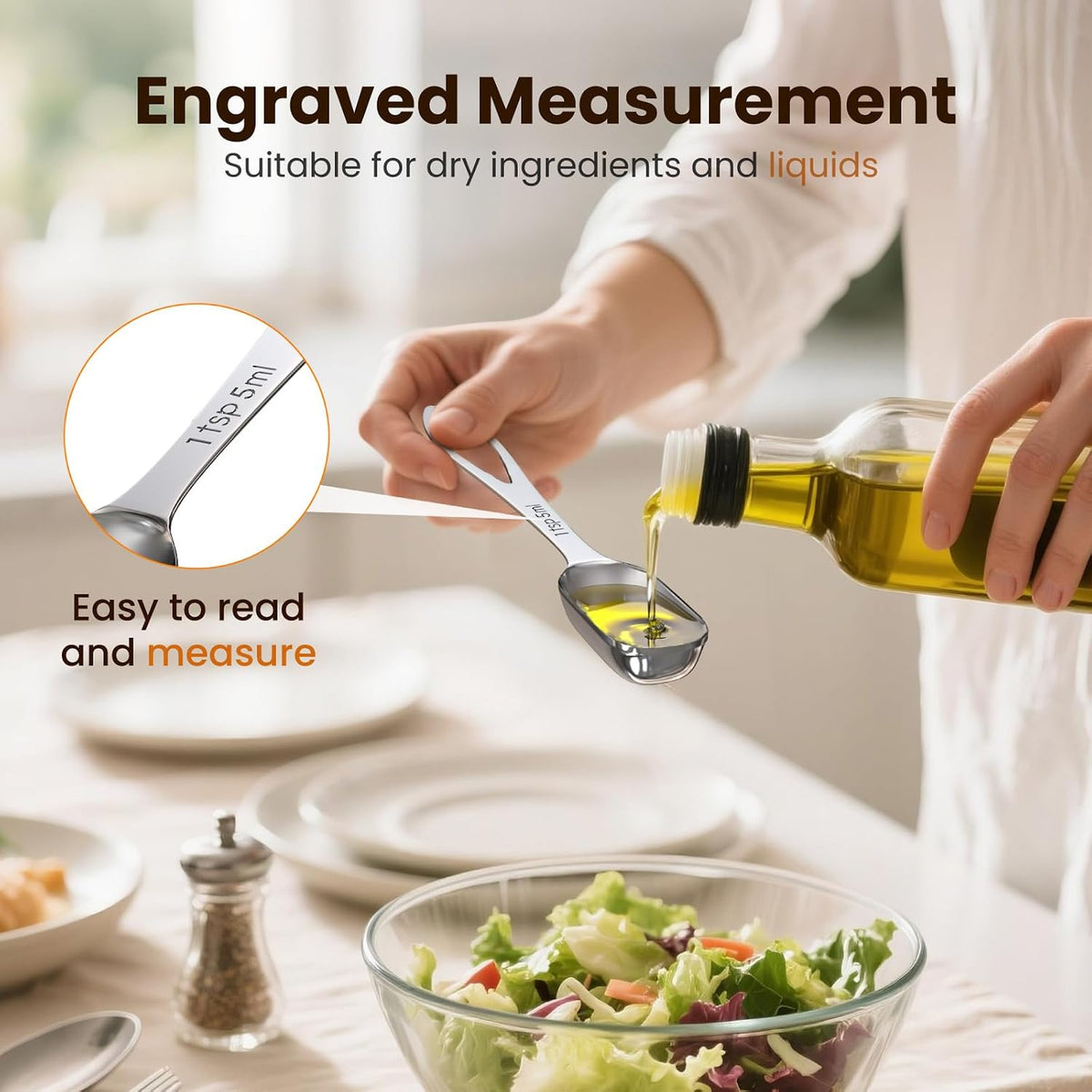 6pcs Narrow Measuring Spoons Set, Stainless Steel Spoons for Spice Jars