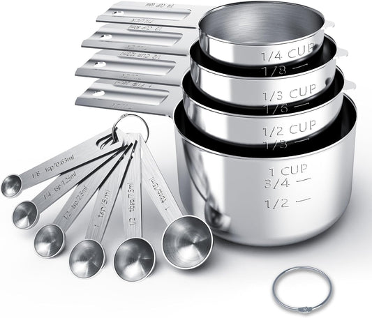 TILUCK Stainless Steel Measuring Cups & Spoons Set, Cups and Spoons