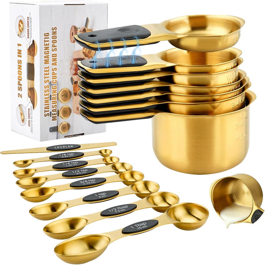 Stainless Steel Magnetic Measuring Cups and Spoons Set of 15