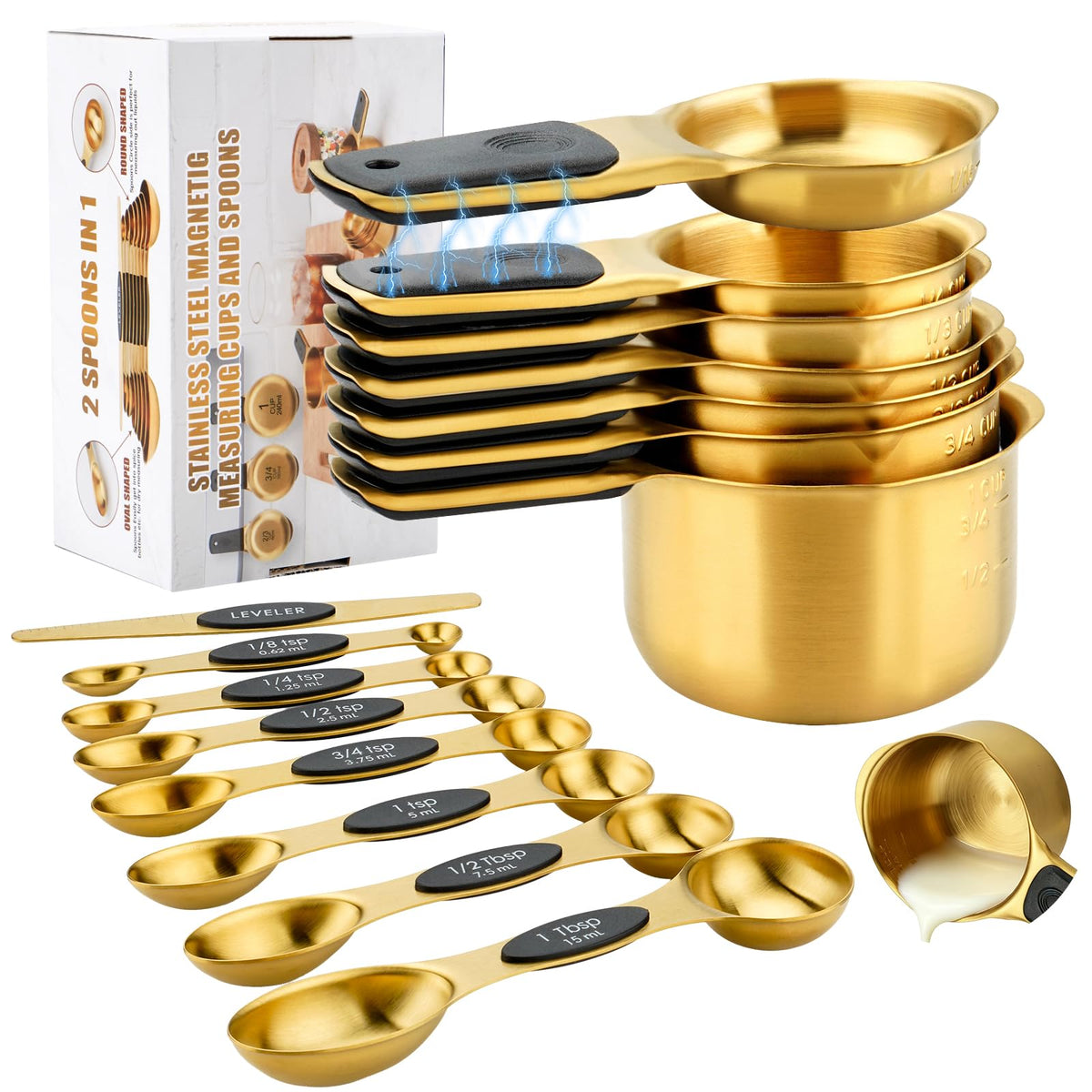 Stainless Steel Magnetic Measuring Cups and Spoons Set of 15