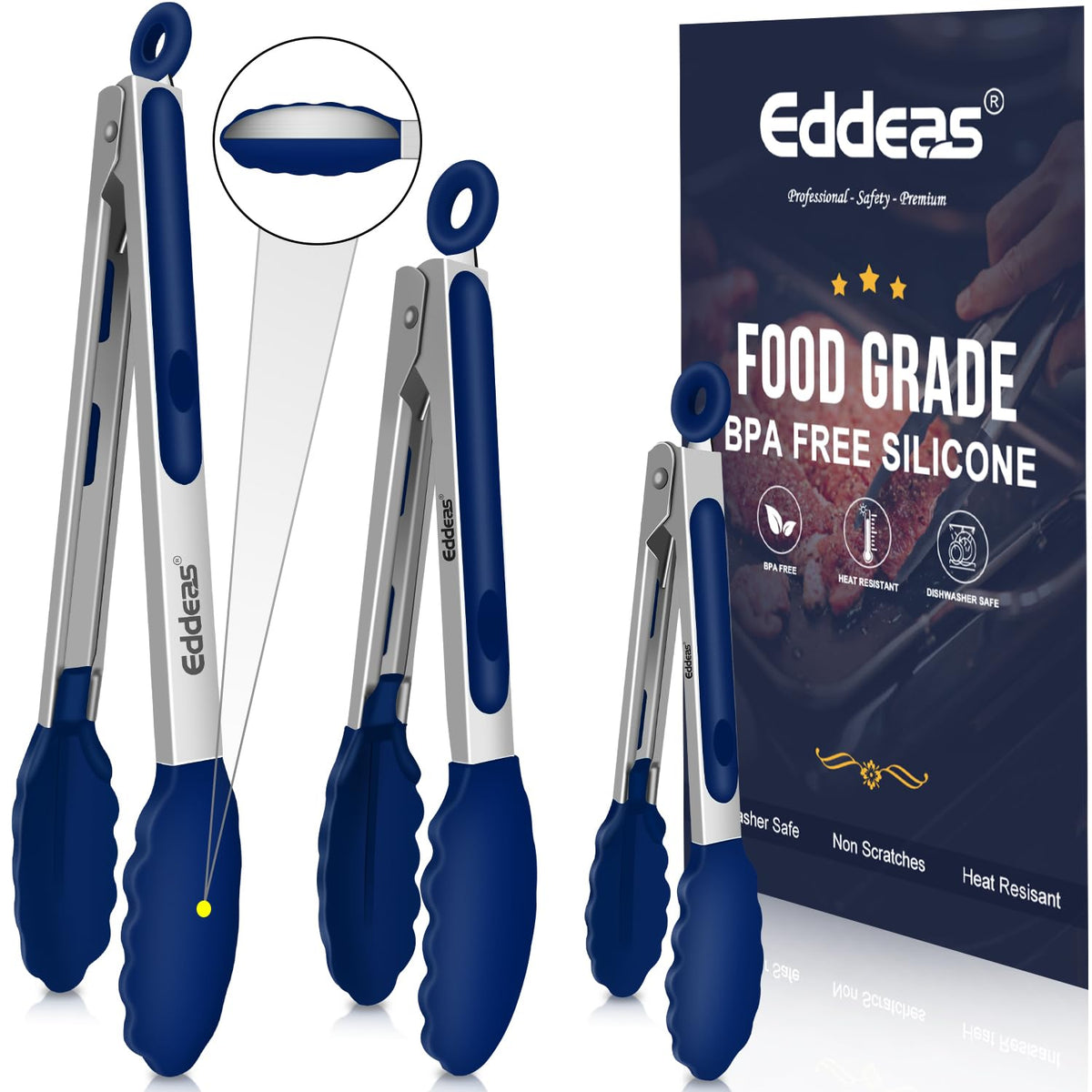 Tongs For Cooking Up to 600 °F Metal Kitchen Tongs 3PCS 7,9,12 Inch