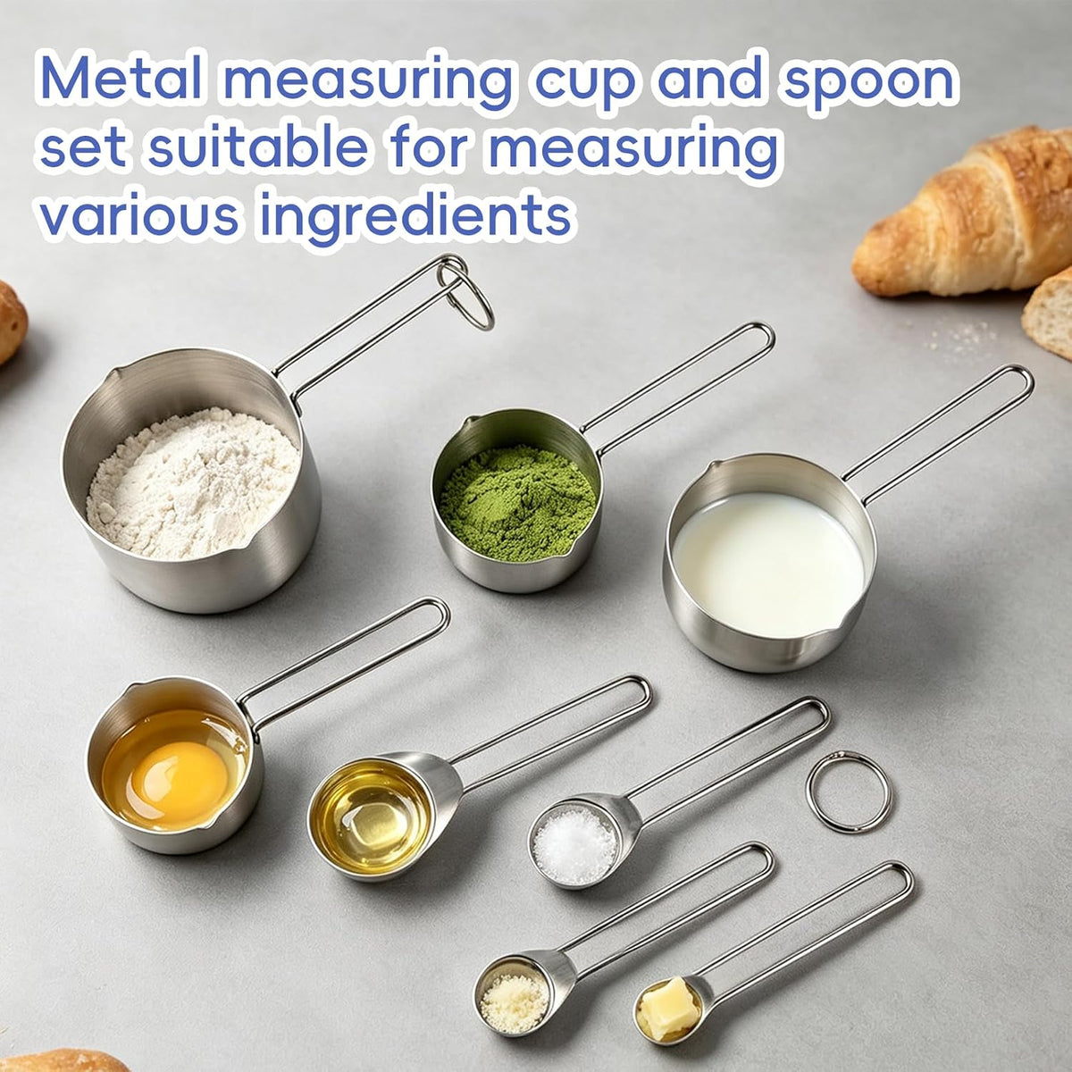 Measuring Cups and Spoons Set 8PCS Silver Stainless Steel