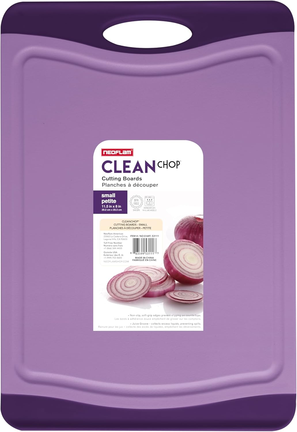 Neoflam Flutto Poly Cutting Board - Purple, Durable Plastic, Knife-Scratch Resistant, Large Handle, Kitchen Essential (11.5 x 8 x 0.4 inches)