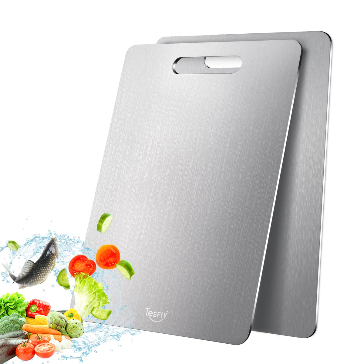 2 Pack Titanium Cutting Board-100% Pure Titanium Cutting Boards For Kitche,Easy to clean,Double-sided food-grade Cutting Board For Cutting Meats, Fruits And Vegetables(M+L)