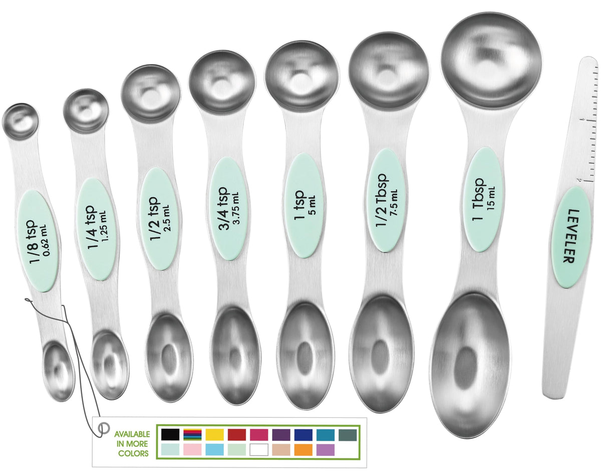 Spring Chef Stainless Steel 8 Magnetic Measuring Spoons Set, Winter Frost
