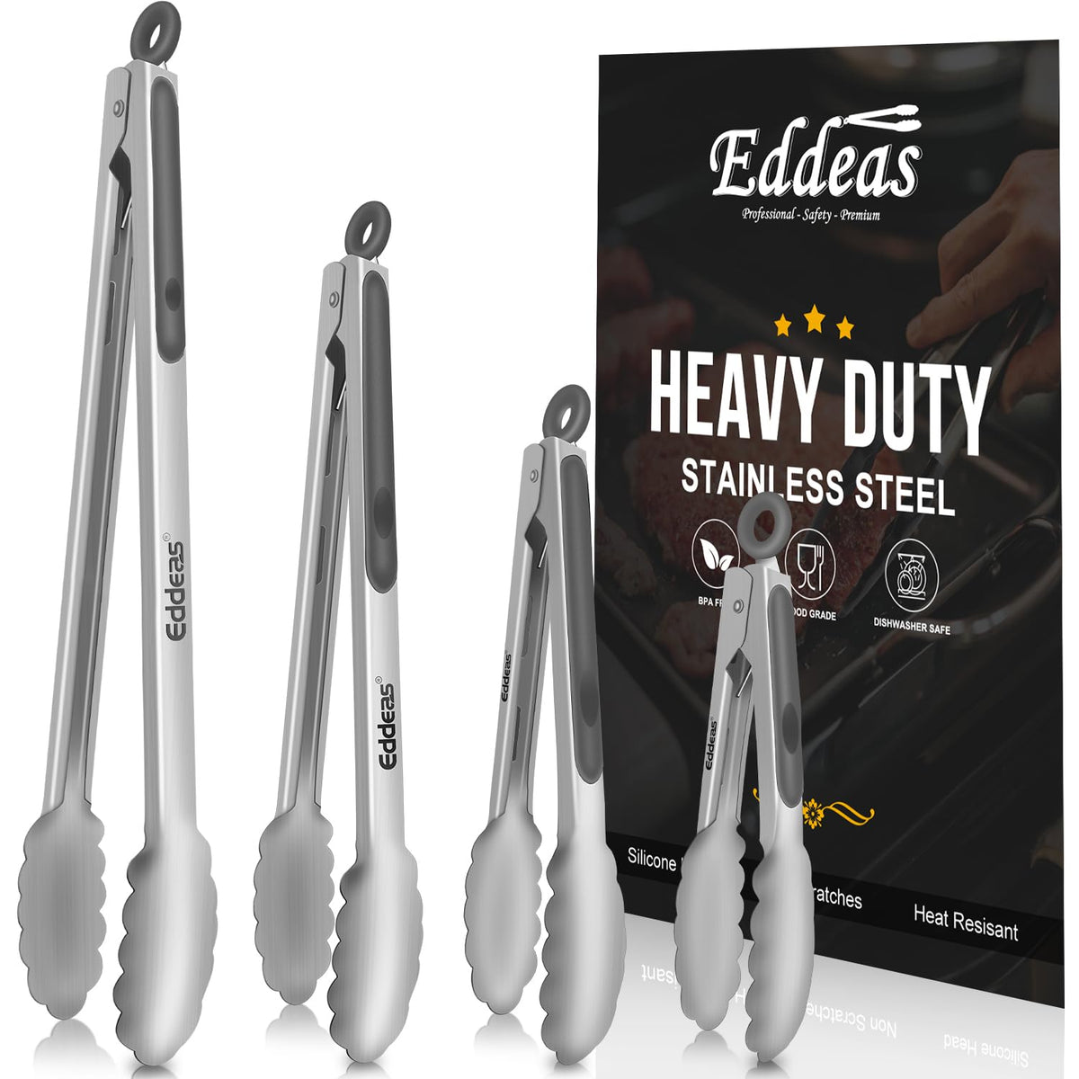 Tongs For Cooking Up to 600 °F Metal Kitchen Tongs 3PCS 7,9,12 Inch