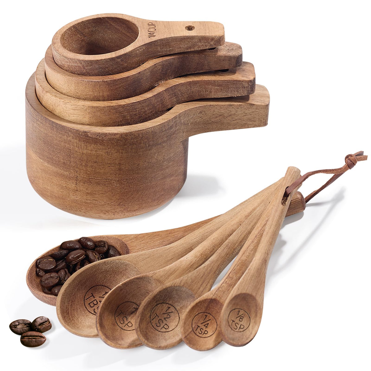 6pcs Measuring Spoons Set, Natural Acacia Wood, Tablespoon Teaspoon