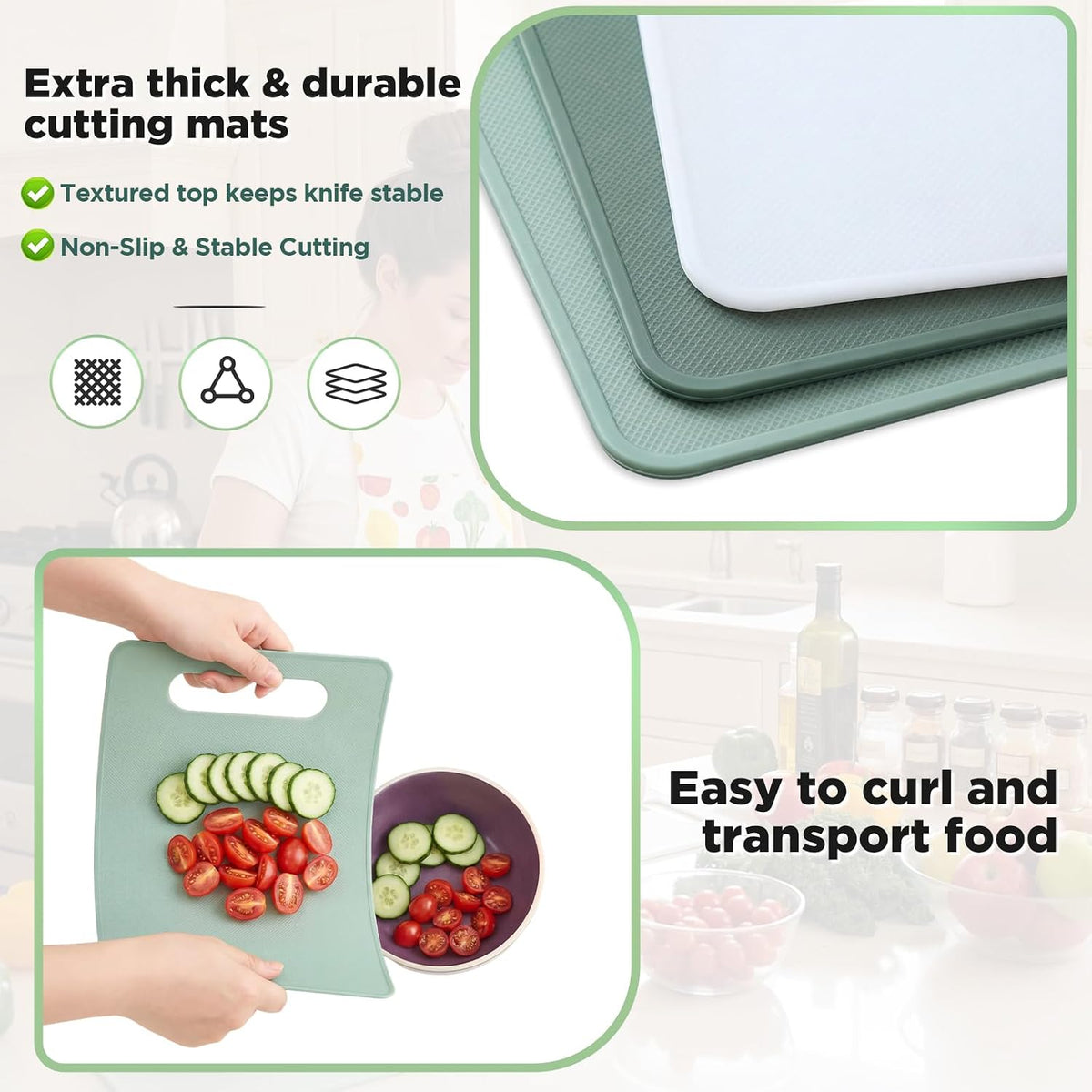 Ziliny 3 Pcs Flexible Small Cutting Boards for Small Kitchen