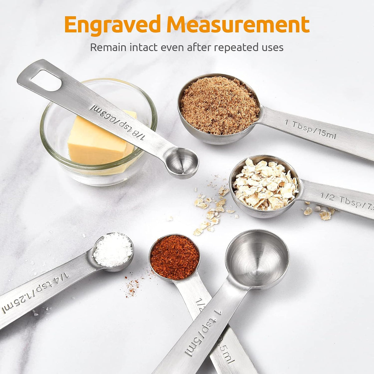 U-Taste 18/8 Stainless Steel Measuring Spoons Set of 7, Teaspoon Tablespoon