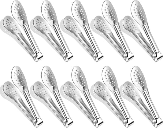 10PCS 5 Inch mini tongs Serving Tongs Small Kitchen Tongs Silver