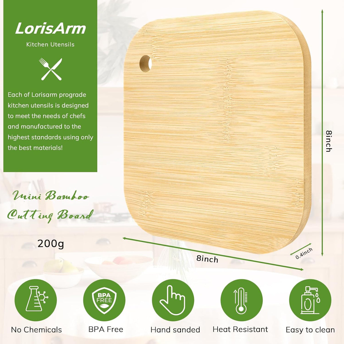 LorisArm Small Bamboo Wood Cutting Board 8"Mini Lightweight Wooden chopping boards for Fruit, Vegetable, Camping Trip.
